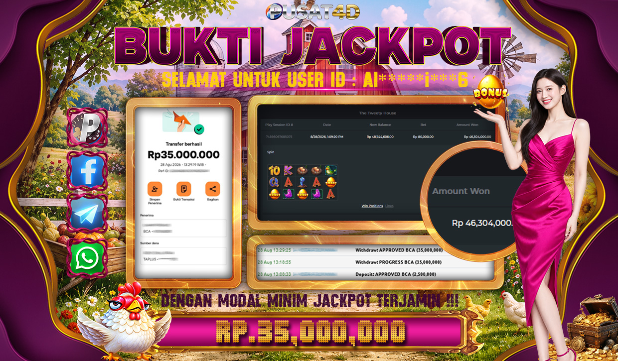 ✨PUSAT4D : BUKTI RESMI PEMBAYARAN KEMENANGAN SLOT GAMES : The Tweety House 😎 Rp.35,000,000 31 AGUSTUS 2026